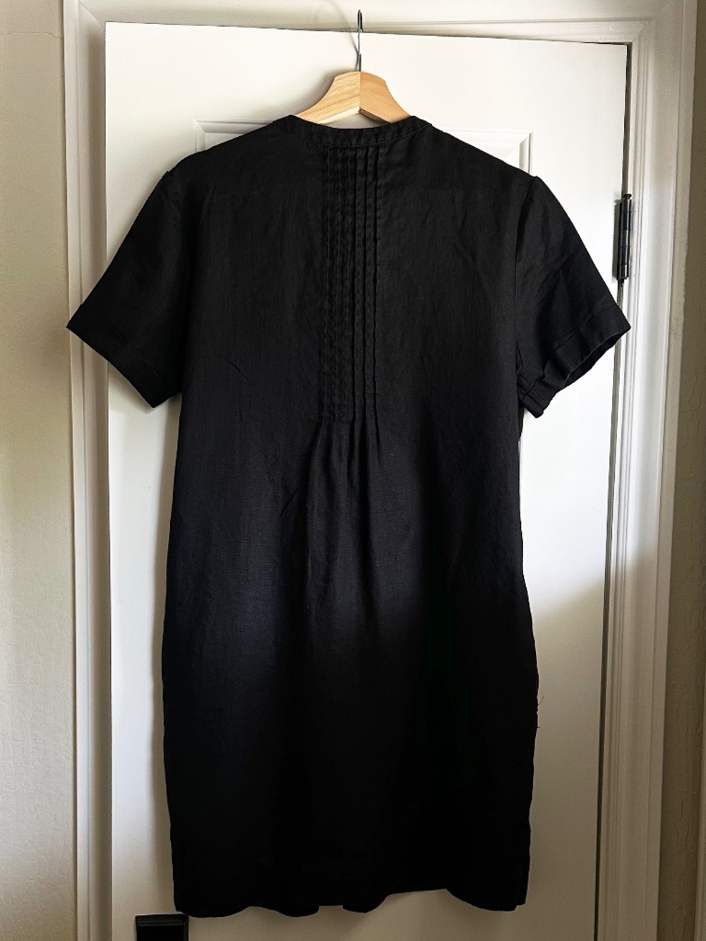 QUINCE 100% European Linen Short Sleeve Swing Dress Black M - Picture 2 of 5
